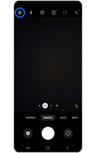 View of Camera app settings icon in the camera app.